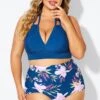 Navy V-neck Halter Tie Bikini Top 1 Navy V-neck Halter Tie Bikini Top -Meetcurve Shop b debk002005 1