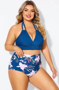 Navy V-neck Halter Tie Bikini Top -Meetcurve Shop b debk002005 6
