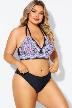 Printed Self-tie Halter Straps Bikini Top -Meetcurve Shop b debk002006 6