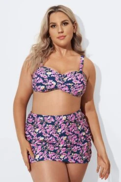 Purple Floral Twist Front Bandeau Bikini Set -Meetcurve Shop b debk003003 4