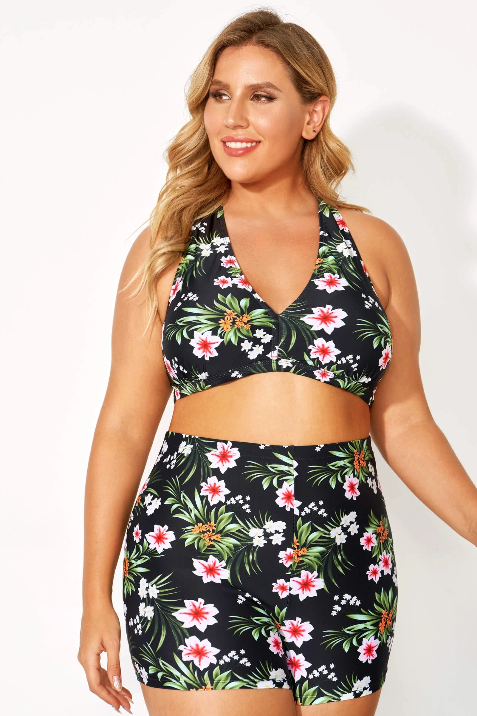 Flower Printed Women V-neck Bikini Top 3 Flower Printed Women V-neck Bikini Top