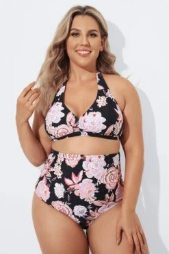 Multi Pattern Halter High Waist Bikini Set -Meetcurve Shop b debk005002 3