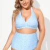 Blue Floral High Waist Bikini Set For Lady -Meetcurve Shop b debk005005 1