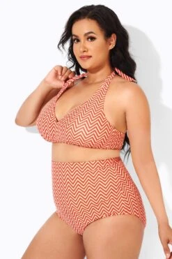 Wave Pattern Halter High Waist Bikini Top -Meetcurve Shop b debk005006 2