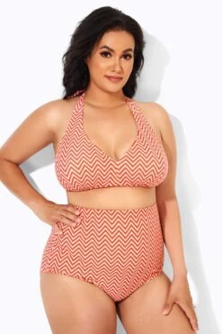 Wave Pattern Halter High Waist Bikini Top -Meetcurve Shop b debk005006 3