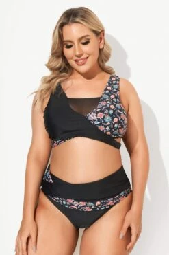 Floral Printed High Waist Mesh Bikini Set -Meetcurve Shop b debk015002 3