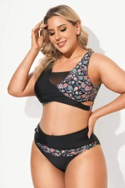 Floral Printed High Waist Mesh Bikini Set -Meetcurve Shop b debk015002 4