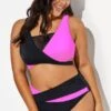 Black Pink Colorblock Wrap Mesh Bikini Top