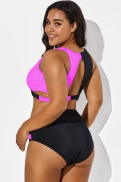 Black Pink Colorblock Wrap Mesh Bikini Top -Meetcurve Shop b debk015004 55