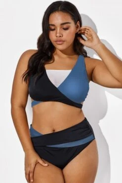 V-Neck Colorblock Stylish Wrap Swimsuits Bikini Top -Meetcurve Shop b debk015005 33 1