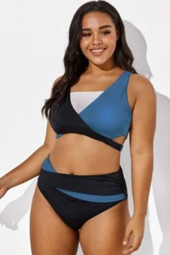 V-Neck Colorblock Stylish Wrap Swimsuits Bikini Top -Meetcurve Shop b debk015005 44 1