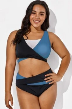 V-Neck Colorblock Stylish Wrap Swimsuits Bikini Top -Meetcurve Shop b debk015005 66 1