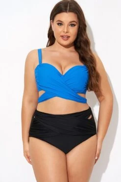 Blue Wrap Front Women Bikini Top -Meetcurve Shop b debk042001 3