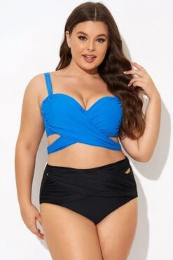 Blue Wrap Front Women Bikini Top -Meetcurve Shop b debk042001 4