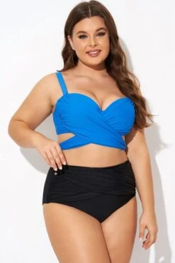 Blue Wrap Front Women Bikini Top -Meetcurve Shop b debk042001 5