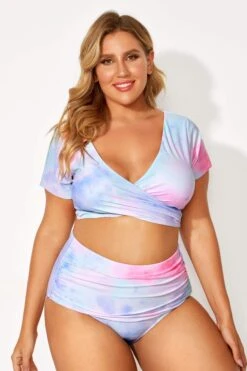 Tie Dye Printed V-neck Elegant Bikini Top -Meetcurve Shop b debk050002 2
