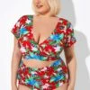 Flower Printed V-neck Bikini Top With Sleeves -Meetcurve Shop b debk050003 1