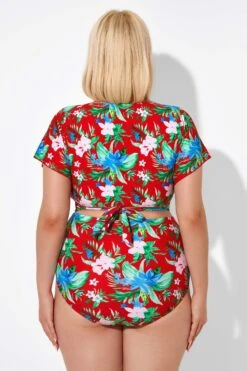 Flower Printed V-neck Bikini Top With Sleeves 10 Flower Printed V-neck Bikini Top With Sleeves -Meetcurve Shop b debk050003 2