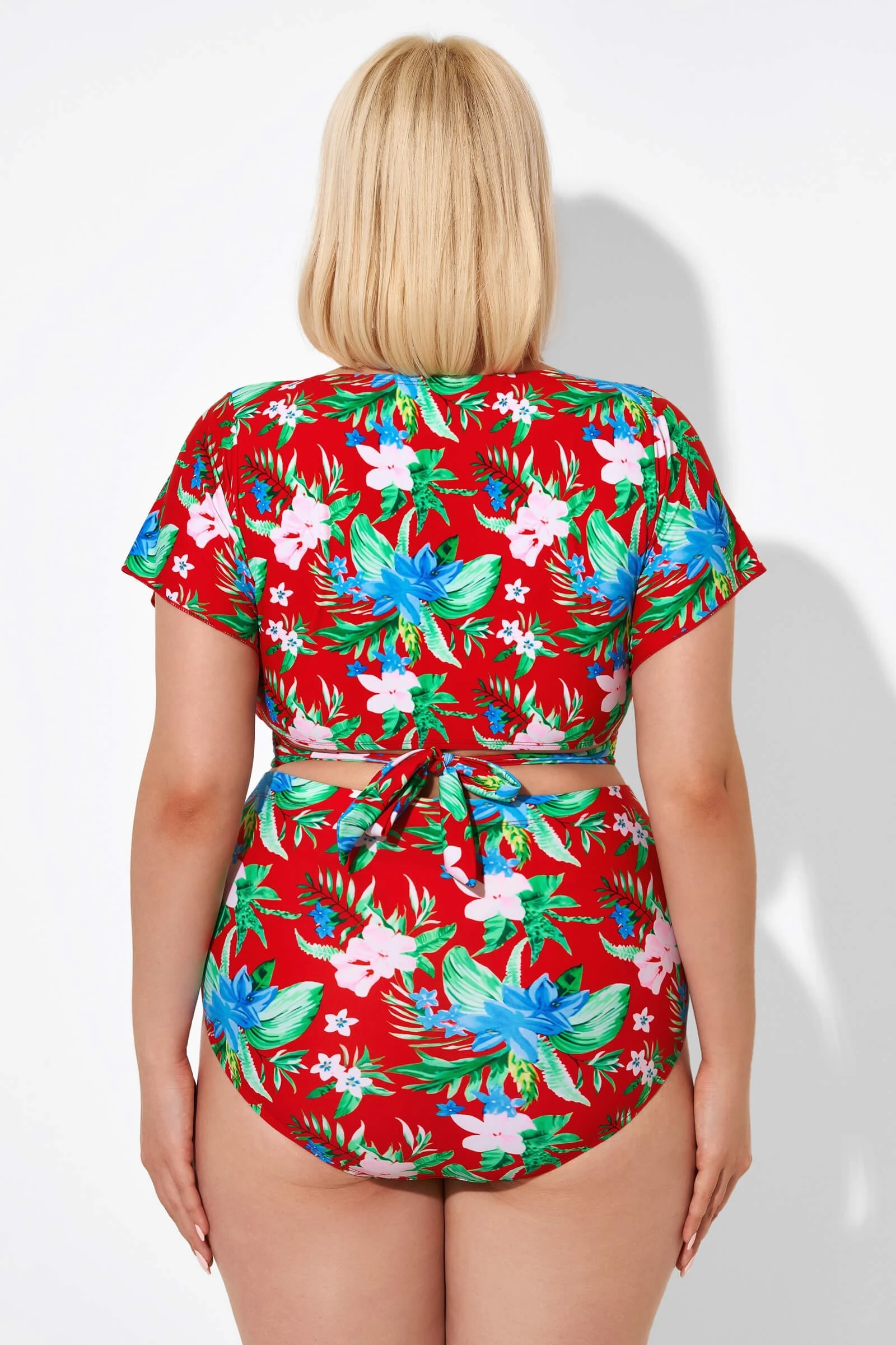 Flower Printed V-neck Bikini Top With Sleeves 5 Flower Printed V-neck Bikini Top With Sleeves - Image 3