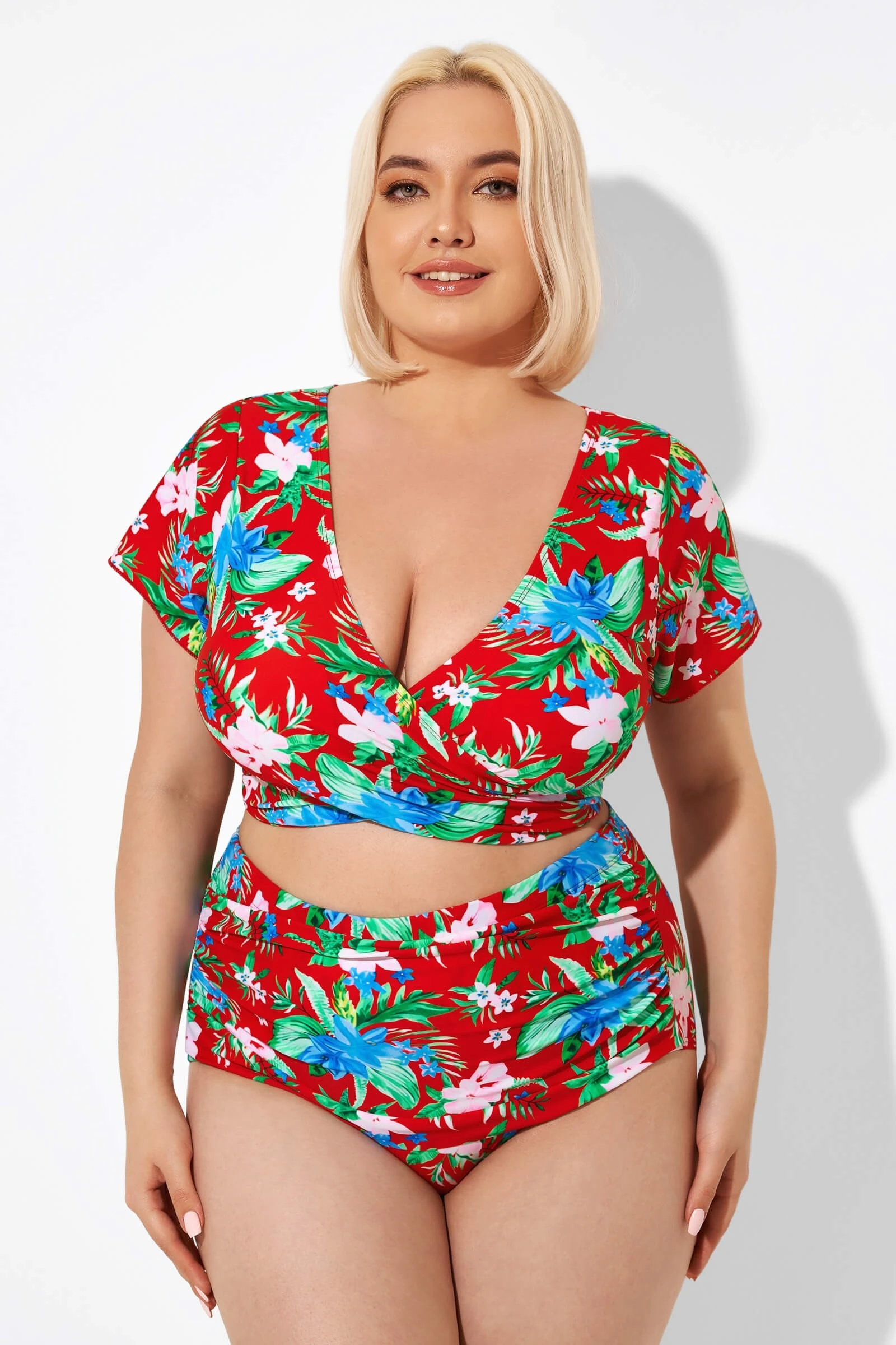 Flower Printed V-neck Bikini Top With Sleeves 8 Flower Printed V-neck Bikini Top With Sleeves - Image 6