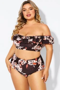 Flower Print Ruffle Women Bikini Top 9 Flower Print Ruffle Women Bikini Top -Meetcurve Shop b debk051002 3