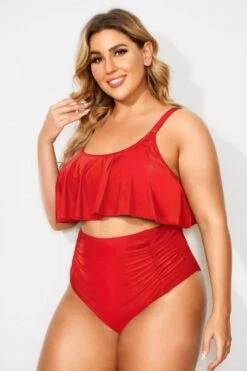 Red Adjustable Scoop Neck Straps Bikini Top -Meetcurve Shop b debk063004 33