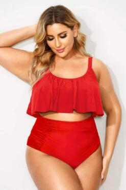 Red Adjustable Scoop Neck Straps Bikini Top -Meetcurve Shop b debk063004 44