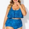 Navy Blue Floral Print Hem Bikini Top -Meetcurve Shop b debk063010 1