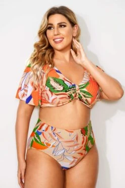 Tropical Print Sexy Bow V-neck Bikini Set -Meetcurve Shop b debk064001 3 2