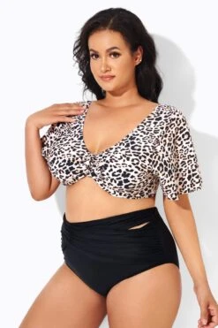 Cheetah Print V-neckline Crop Lady Bikini Top -Meetcurve Shop b debk064004 3