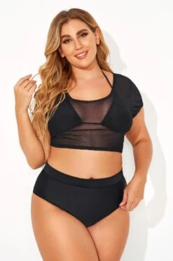 Black Sexy Women Mesh Crop Bikini Top -Meetcurve Shop b debk068001 4
