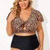 Leopard Print Front Strap Women Bikini Top