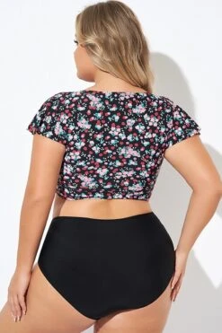 Classic Floral Print Knot Front Women Bikini Top -Meetcurve Shop b debk072004 2