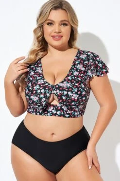 Classic Floral Print Knot Front Women Bikini Top -Meetcurve Shop b debk072004 4