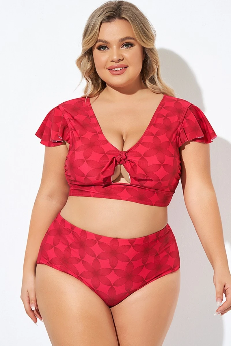 Red Geometric Interwoven Print Bikini Top 3 Red Geometric Interwoven Print Bikini Top