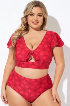 Red Geometric Interwoven Print Bikini Top 10 Red Geometric Interwoven Print Bikini Top -Meetcurve Shop b debk072005 3
