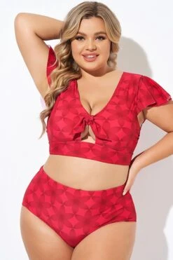 Red Geometric Interwoven Print Bikini Top 11 Red Geometric Interwoven Print Bikini Top -Meetcurve Shop b debk072005 4