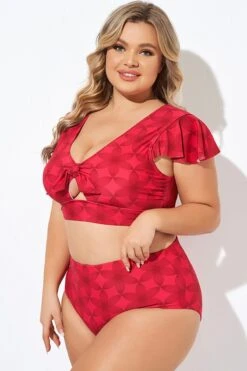 Red Geometric Interwoven Print Bikini Top 12 Red Geometric Interwoven Print Bikini Top -Meetcurve Shop b debk072005 5