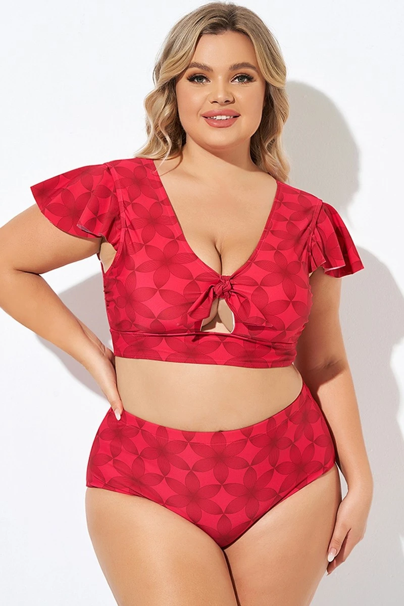 Red Geometric Interwoven Print Bikini Top 8 Red Geometric Interwoven Print Bikini Top - Image 6