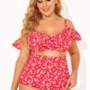 Red Floral Ruffled Underwire Women Bikini Top 1 Red Floral Ruffled Underwire Women Bikini Top -Meetcurve Shop b debk073001 1