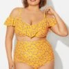 Yellow Floral Ruffled Underwire Women Bikini Top -Meetcurve Shop b debk073002 1