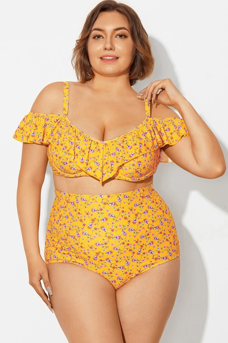 Yellow Floral Ruffled Underwire Women Bikini Top 3 Yellow Floral Ruffled Underwire Women Bikini Top