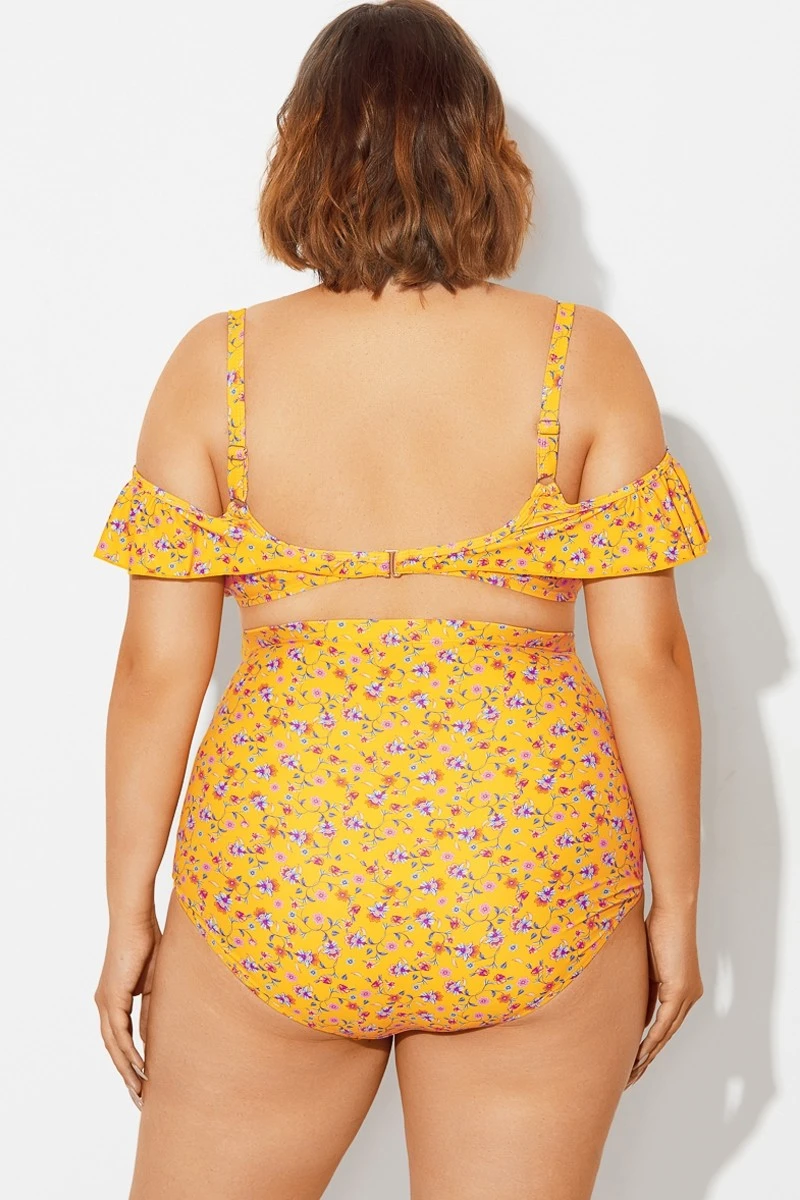 Yellow Floral Ruffled Underwire Women Bikini Top 4 Yellow Floral Ruffled Underwire Women Bikini Top - Image 2