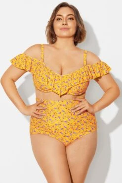 Yellow Floral Ruffled Underwire Women Bikini Top 12 Yellow Floral Ruffled Underwire Women Bikini Top -Meetcurve Shop b debk073002 5