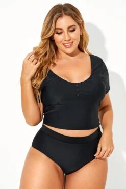 Black Elegant Deep V Front Bikini Top -Meetcurve Shop b debk074001 1