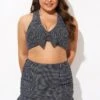 Black Checkers Pattern Knot Bikini Top 2 Black Checkers Pattern Knot Bikini Top -Meetcurve Shop b debk075002 1