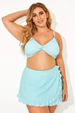 Solid Criss Cross Ruffle Strappy Bikini Top -Meetcurve Shop b debk076001 1
