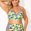 Lemon Print & Striped Bust Support Bikini Top -Meetcurve Shop b debk077001 1
