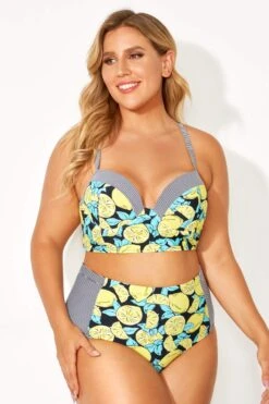 Lemon Print & Striped Bust Support Bikini Top 8 Lemon Print & Striped Bust Support Bikini Top -Meetcurve Shop b debk077001 3