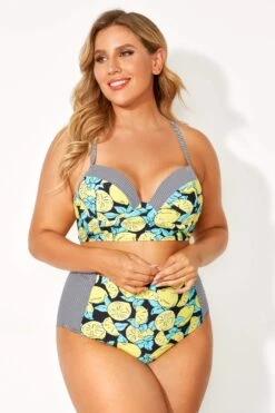 Lemon Print & Striped Bust Support Bikini Top 9 Lemon Print & Striped Bust Support Bikini Top -Meetcurve Shop b debk077001 4